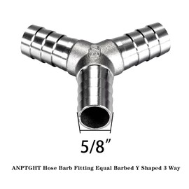 ANPTGHT 5/8" Hose Barb Fitting Equal Barbed Y Shaped 3 Way Wye Stainless Steel Tubing Joint Splicer Mender Adapter Union for Tubing Pipe Household Fuel Gas Liquid Air (2 Pcs with 6pcs Hose Clamps)