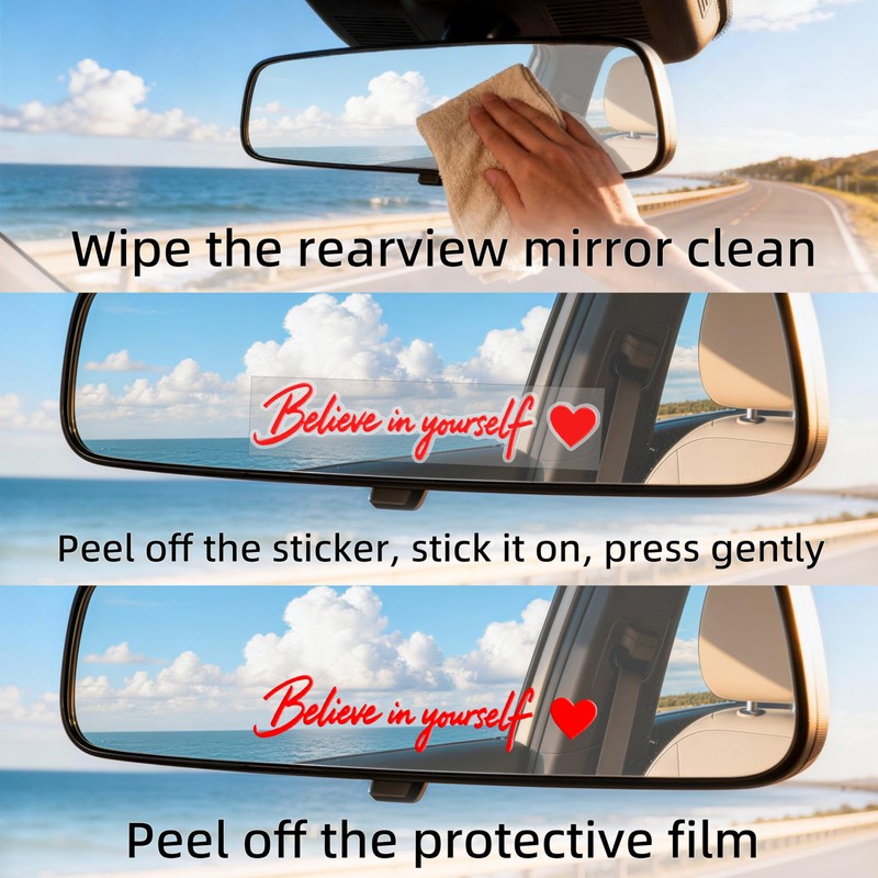 5 pcs “Believe in Yourself” Rearview Mirror Stickers,Automotive Vinyl Vanity