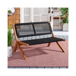 SAFAVIEH Collection Kobina Acacia Wood Rope Foldable Outdoor Bench, Natural/Black