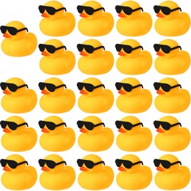 24 Pcs Mini Rubber Ducks with Sunglasses, Rubber Ducks in Bulk Valentine Duck Bathtub Toys for Cruise Valentines Kids Classroom Gift Exchange (Yellow, Black, Eyeglasses)