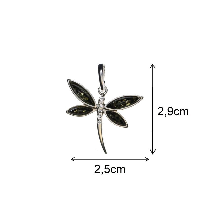 Artisana-Schmuck Amber Pendant Green Dragonfly Set in 925/000 Sterling Silver,