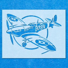 Spitfire Fighter War Plane Stencil: Mylar Airbrush Wall Art Painting Crafts 2-A4 Stencil - Design Size (233 x 170 mm)