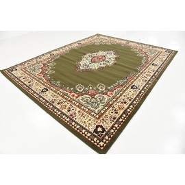 Unique Loom Reza Collection Traditional Persian Style Area Rug, 8 x 10 ft, Olive/Ivory