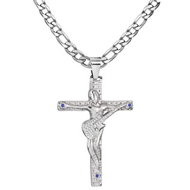 AFSTALR Johnny Hallyday Cross Pendant Necklace Chain Johnny Guitar Rocker Signature Silver Metal Women Men Gift, Stainless Steel, No stone