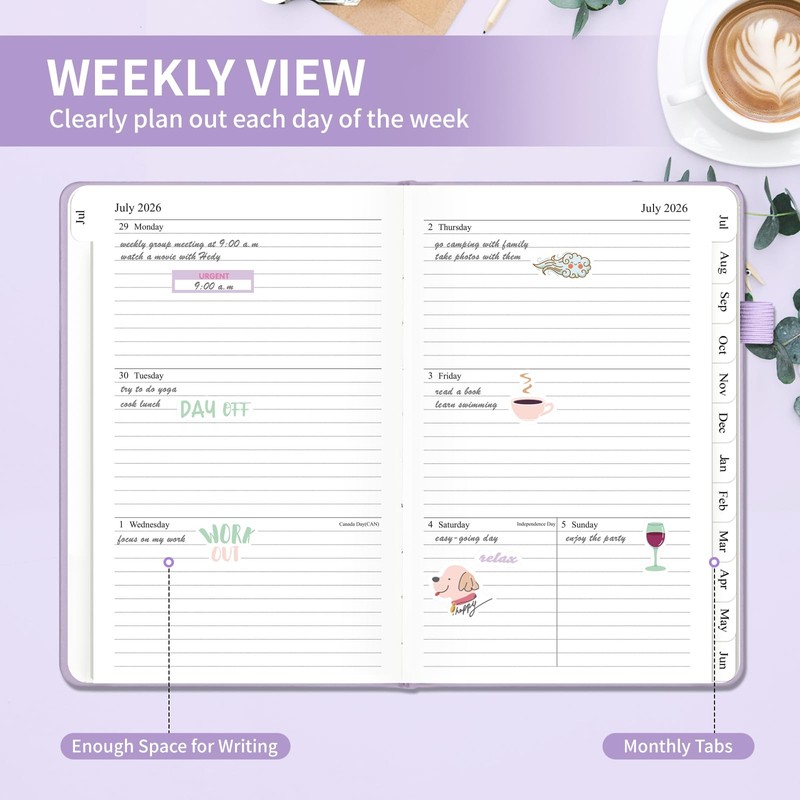 Planner 2026-2027, Weekly and Monthly Planner with Tabs from Jul
