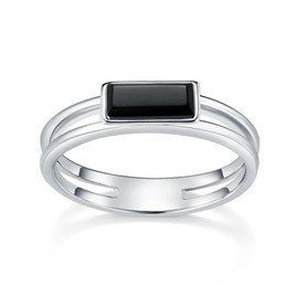 MINDDHA Silver Rings|Black Onyx Rings|14K White Gold Plated Rings For Women| Wedding Band|Silver Rings for Women 4mm Band Size 11