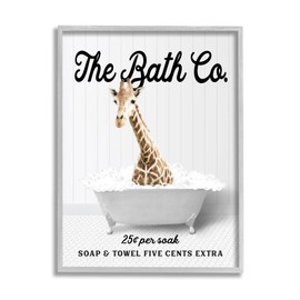 Stupell Industries Bubble Bathtub Giraffe Framed Giclee Art by Lettered and Lined