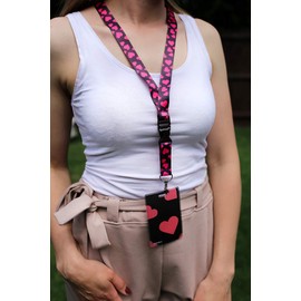 SpiriuS Pink Hearts Breakaway Lanyard Neck Strap with Safety Release Clip, Detachable Buckle with Unique Card Holder ID Badge Holder (Unique Pink Hearts)