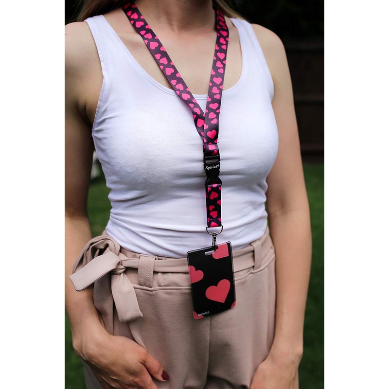 SpiriuS Pink Hearts Breakaway Lanyard Neck Strap with Safety Release