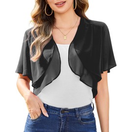 NC Women's Chiffon Bolero Festive Sleeveless Elegant Shrug Top Short Cardigan Open Front Casual Bolero Jacket Shoulder Jacket - black, size: l