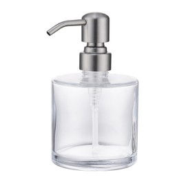 Kmeino Cylinder Clear Glass Dish Soap Dispenser, Antique Refillable 10.8oz /320ml Hand Soap Lotion Dispenser with Brushed Nickel Stainless Steel Pump Bathroom Kitchen