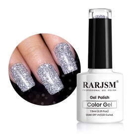 RARJSM Reflective Glitter Gel Polish Bright Silver Pigments 7.5ml Holographic Rainbow Iridescent Shimmer LED UV Soak Off Sparkle Diamond Gel Polish Nail Art Manicure Salon DIY at Home 1pcs