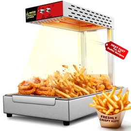Wantjoin French Fry Warmer Commercial - 450W Electric Stainless Steel Heat Lamp for Food with Scoop, Countertop Standing Warming Dump Station Heat Light for Fried Food at Home, Restaurant, Silver