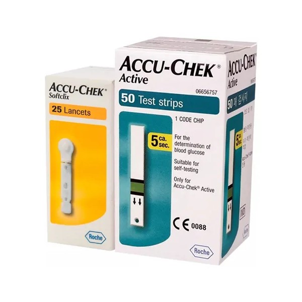 50 Tiras Accu-chek Active + Accu-chek Spftclix 25 Lancetas Color