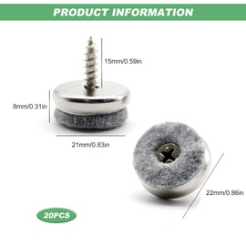 Felt Gliders Screws for Chairs 22 mm Round Chair Gliders Felt Chair Felt Gliders for Screwing Nail for Furniture Parquet Tiles Pack of 20