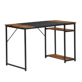 FurnitureR 55 inch Study Writing Table with Storage Shelves Space Saving for Home Office, Modern Style PC Metal Frame Computer Desk, Black&Brown