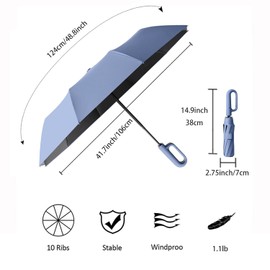 Travel Folding Umbrella 10 Ribs Automatic Open/Close,Lightweight Compact Portable Backpack Car Parasol Outdoor,Sun/Rain,Anti 99 UV Protection UPF 50,Men Women Carabiner Handle Design