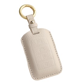 Hontumax Premium Leather 4-Button Key Fob Cover Case for Genesis G70 G80 G90 2017 2018 2019 2020 2021 (White)