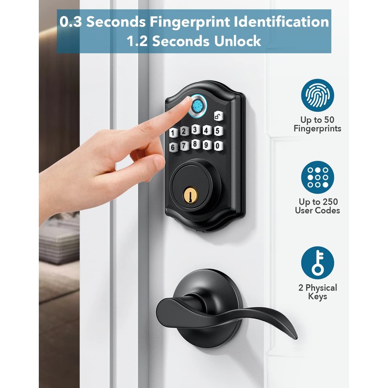 Lafossei Fingerprint Door Lock, Keyless Entry, Electronic Keypad Deadbolt, Front