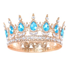 Feltent Blue Queen Crown for Women Crystal Tiara for Girl Rhinestone Wedding Headband for Bride Hair Accessories for Costume Birthday Party Prom Gifts