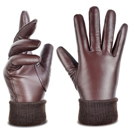 SURAWIL Womens Winter Leather Gloves Genuine Sheepskin Gloves Womens Gloves Warm Fleece Lined Touchscreen Driving Gloves For Women W08CA-T,Saddle,XL