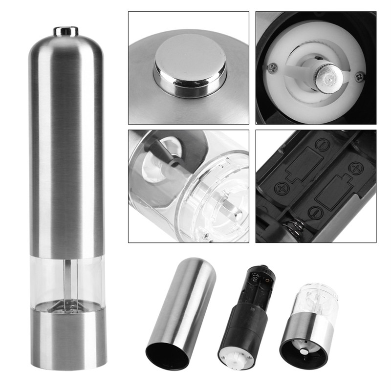 Stainless Steel Electric Kitchen Pepper Grinder Cordless Battery Powered Adjustable