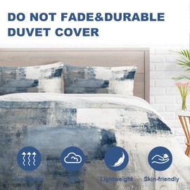 Batmerry Blue Grey Artwork Full Size 3 Pieces Bedding Comforter Cover Sets,Soft Fluffy Blue and Grey Abstract Painting Pattern Printed Duvet Cover for All Season