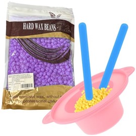 Kit Depilar 300gr Cera Española y Tarro Para Cera Perlas para Depilacion Sin Dolor Rostro Piernas Axilas Zona Intima (300 Gramos, Lavanda)