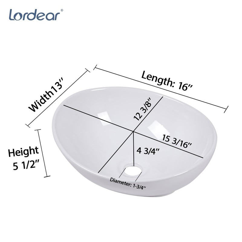 Lordear Oval Vessel Sink 16"x13" Bathroom Vessel Sink Modern Egg