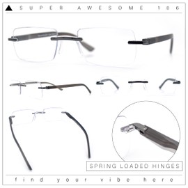 Luxury Light Weight Rimless Spring Hinge Narrow Rectangle Reading Glasses Gunmetal Slate +2.0