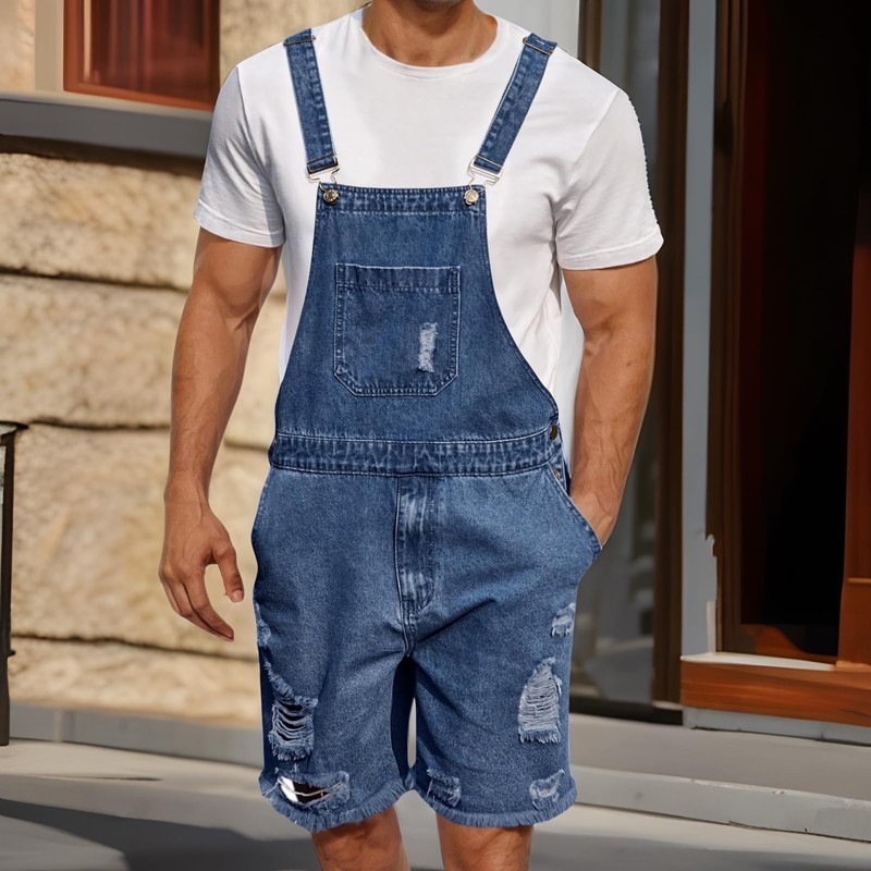 Felcia Denim Overalls for Men Jean Shorts Adjustable Straps Jumpsuit
