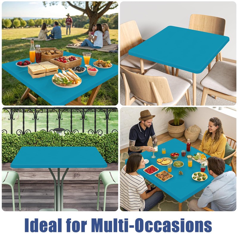 Moosfor Spandex Square Table Cloth, Elastic Fitted Tablecloths for Picnic,