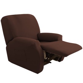 Elehealthy Funda elástica para Silla reclinable, 4 Piezas, Funda Protectora de sofá reclinable de 1 Plaza, Funda Protectora para Muebles con Parte Inferior elástica y Bolsillo Lateral (café)