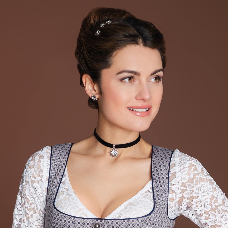 Alpenflüstern Costume Hair Clips Rhinestone Edelweiss Set of 3 (Antique