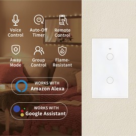 Smart Switch Smart Light Switch 2.4GHz Wi-Fi Light Switch Works Smart Switches for Lights with Alexa Google Assistant Alexa Light Switch Neutral Wire Required Single Pole Remote Control Schedule