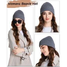 Wool Beanie for Men Women, Knit Cuffed Warm Winter Hats Fisherman Beanies Womens Ski Hat Skull Cap Unisex, Light Gray
