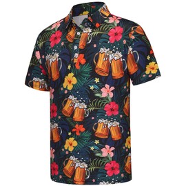 Men's Golf Polo Shirts Funny Golf Shirts for Men Performance Moisture Wicking Quick Dry Athletic Short Sleeve Shirts Hawaiian Beer