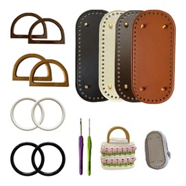 TQFXGLL 14 Pcs Leather Crochet Bag Making Kits, 4 Colors Bag Bases, Round and D Shape Purse Handles with 2 Sizes Crochet Hooks for DIY Purses Bags Craft Making