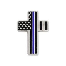 PinMart Thin Blue Line American Flag Cross Police Officer Enamel Lapel Pin - 5 Pack