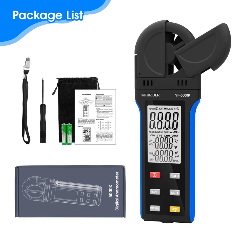 Digital Anemometer Wind Speed Meter, 6-in-1 Wind Gauge for Velocity/Temperature/Relative