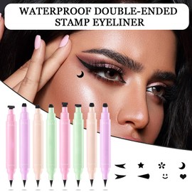 XMXueMei Double Side Liquid Winged Eyeliner Stamp,Smudge Proof Waterproof Eye Liner Pen Set,Long-Lasting Eye Liner Face Makeup,Star Flowers Hearts Triangle Black Eyeliner Stamp Pencil（8PCS）