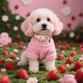 Maca Bates Strawberry Basic Pink Dog Collar with Cute Charm Adjustable Durable Soft Spring Summer Dogs Collars Blueberry Birthday Gift for XS Small Medium Large XL for Girl Boy Male Female Puppy Cat