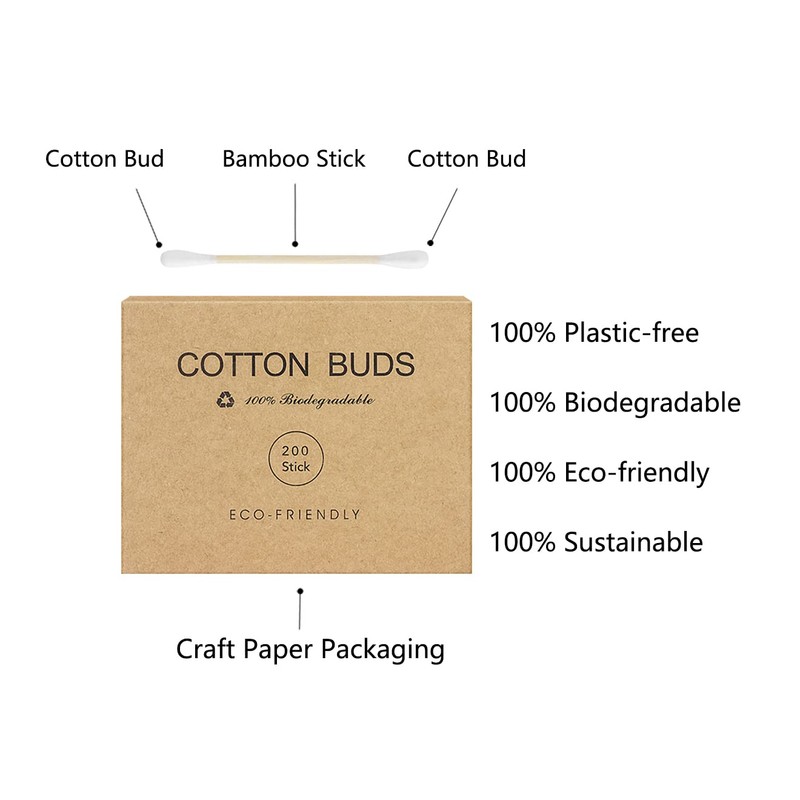 600 Bamboo Cotton Buds Biodegradable Ear Buds Cotton For Cleaning