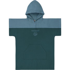 Children's Waffle Pique Bath Poncho 100% Bamboo Viscose Lightweight and Compact - Made in Europe, petrol