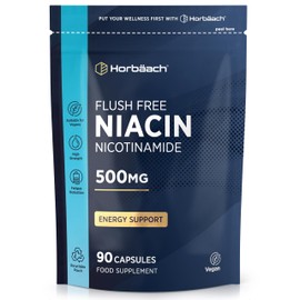 Vitamin B3 Niacin | Hochdosiert 500mg Nicotinamid pro Kapsel | 90 VEGANE Flush Free Kapseln | Hochdosiert Nicotinamide Supplement | Haut - Nerven - Energie | von Horbaach