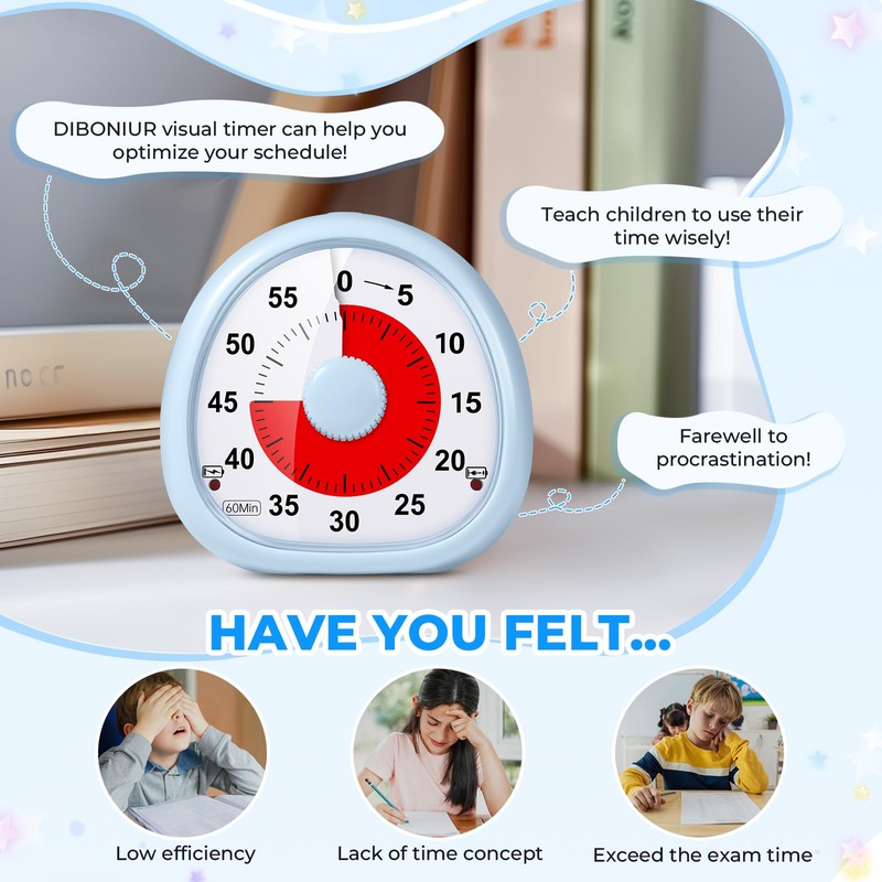 Diboniur Visueller Timer Kinder Wiederaufladbar, 60 Minuten Countdown Timer, Schreibtisch
