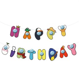 SAVITA Game Themed Happy Birthday Banner, Colorful Birthday Party Sign Garland Decoration Space Astronaut Party Supplies Funny Fans Backdrop for Kids