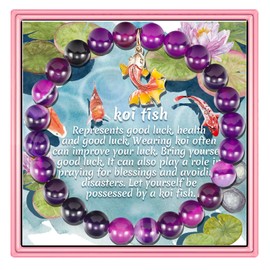 PARTNER Good Luck Gifts for Women Funny Koi 𝐁𝐫𝐚𝐜𝐞𝐥𝐞𝐭𝐬 𝐟𝐨𝐫 𝐖𝐨𝐦𝐞𝐧 Interesting Koi Gifts Animal and Fish Gifts for Women Natural Stone Beaded Jewelry for Women Girls, 7, Copper, Amber