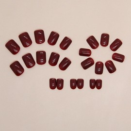 24pcs Short Square False Nails Burgundy Stick on Nails Press on Nails Removable Glue-on Nails Acrylic Full Cover Fake Nails Women Girls Nail Art Accessories
