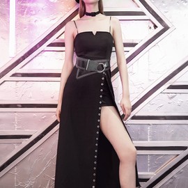 macoking Womens Studded Belt Elastic Wide Punk Chunky Waistband for 80s Retro Dresses, Black, XL